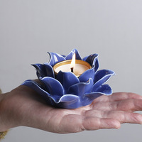 Porte-bougie en céramique fait main en forme de lotus, multicouche, avec pétales de fleurs, pour bougies votives, décoration de table pour la méditation zen et la salle de thé