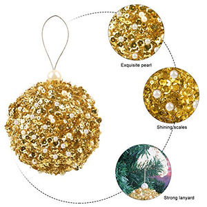 Boule de Noël dorée incassable, boule en mousse à paillettes, décorations pour arbre de Noël, ornements de Noël à suspendre avec paillettes - Product Image 3