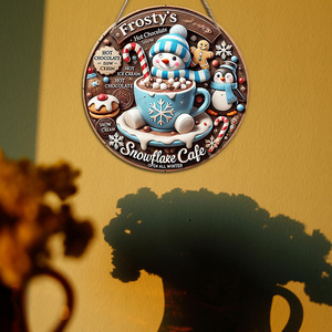 Decoraciones navideñas festivas en stock, gnomos de chocolate caliente con logo redondo, decoración para el hogar, etiqueta colgante de madera - Product Image 3