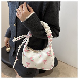 <b>Large</b> Capacity Single Shoulder Floral <b>Bag</b> Autumn Pleated Underarm Sweet <b>Drawstring</b> Polyester <b>Bag</b> D-013 - Product Image 5