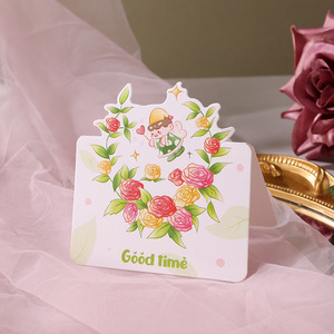 Cartes de vœux personnalisées pour la fête des mères, mini-cartes de vœux avec des fleurs de dessin animé, papier offset, vente en gros d'usine - Product Image 1