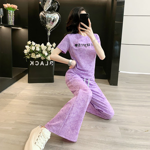 Ensemble décontracté pour femme, été 2025, nouvelle collection haut de gamme, <span class=keywords><strong>violet</strong></span> tie-dye, coupe ample, <span class=keywords><strong>pantalon</strong></span> large une pièce, ensemble deux pièces - Product Image 5