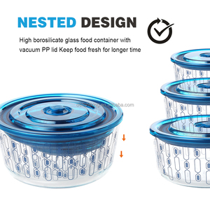 Récipient alimentaire en verre borosilicate de haute qualité avec couvercle sous vide, design de rangement empilable rond, hermétique, résistant à la chaleur, compatible micro-ondes - Product Image 5