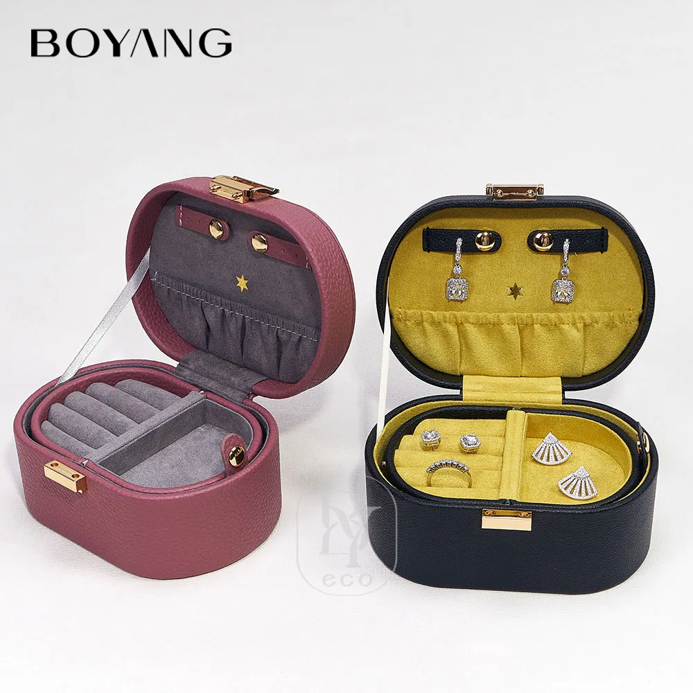 Boyang bijoux Logo personnalisé bague boucle d'oreille pendentif collier emballage boîte-cadeau en cuir PU Portable bijoux boîte de rangement