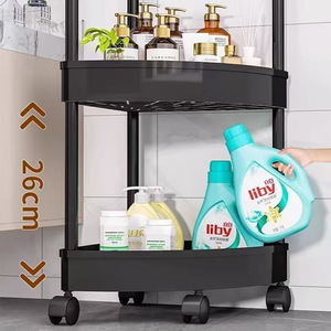 Étagère de rangement pour salle de bain, étagère d'angle à 3 niveaux avec roulettes pour l'organisation des toilettes, de la douche et de la cuisine, noir et blanc - Product Image 1