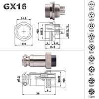Conector Circular GX16 de Metal Plateado de 16 mm, Adaptador de Corriente de 2-10 Pines, Montaje en Panel, con Tapa Antipolvo