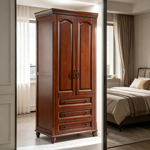 Armario Espacioso de Madera Maciza con Cajones, Armario de Almacenamiento Vintage de 2 Puertas, Armario para Ropa con Acabado en Nogal para Apartamento - Product Image 4