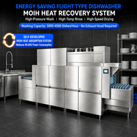 Lave-vaisselle professionnel à économie d'énergie, type aéroportuaire, 4500 assiettes/h, cuve unique, double rinçage, double séchage, pour cuisine centrale d'hôtel