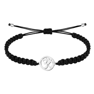 Destiny filo acciaio inossidabile braccialetto con simbolo OM nero e argento perla d'acqua dolce accessorio protettivo fortunato minimalista - Product Image 1