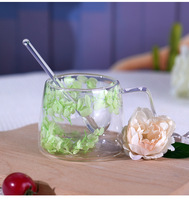 Tasse en verre à double paroi de 200ml avec fleurs sèches fleurs isolées tasse expresso tasses à café OEM/ODM