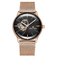 Montre mécanique automatique en or rose, cadran noir, mouvement NH39, bracelet en maille, étanche 5ATM, logo personnalisé, montre OEM