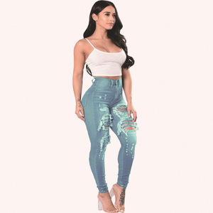 Jeans Skinny a vita alta da <span class=keywords><strong>donna</strong></span> fori Streetwear pantaloni a matita in Denim Jeans Casual strappati femminili di moda - Product Image 3