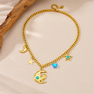 Gold Plated Stainless Steel Moon Owl Star Pendant Chain Clavicle Necklace Party Jewelry - Product Image 2
