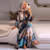 Robe élégante pour femmes musulmanes du Moyen-Orient, imprimé, manches bouffantes, dentelle, robe tendance