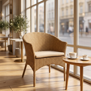Chaise de jardin en rotin avec coussin, style méditerranéen, mobilier d'extérieur, pieds effilés, pour terrasse et jardin, utilisation sur sol dur - Product Image 1