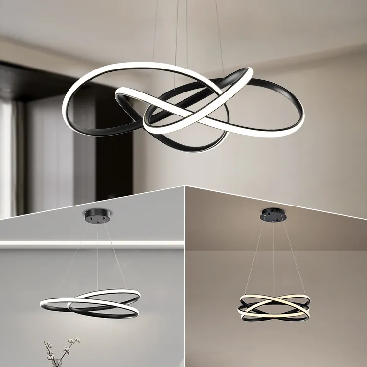 Cheap Hanging Lamp Hotel Living Room Steel Black Finish European Customizable Ring Led Pendant Light