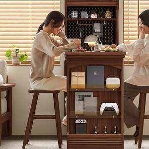 Aparador de madera maciza de nogal negro con almacenamiento y mesa de bar para cocina o sala de estar - Product Image 4