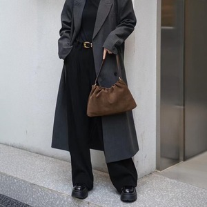 Ruché coréen kaki café concepteur aisselles sac à bandoulière 2 sangles véritable mat daim vache cuir femmes sac à main 2025 Chamois fourre-tout - Product Image 6