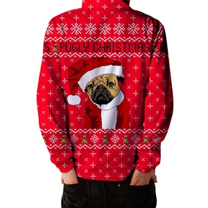 Sudadera con Capucha Roja de Navidad con Diseño de Perro Pug, Unisex, de Forro Polar, para Invierno, 100% Algodón, Transpirable, de Secado Rápido, Estilo Urbano - Product Image 4