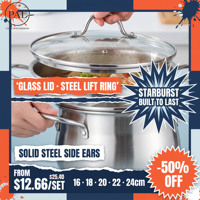 Ensemble de 5 casseroles 16 18 20 22 24 cm, entièrement en acier, poignées soudées, sans plastique, couvercle en verre anti-craquellement, avec trou de vapeur, pour cuisinière à gaz, cuisine domestique