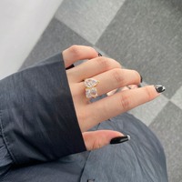 Linlang S925 Cincin Pernikahan Berlapis Kaca untuk Wanita, Bertatahkan Batu Alam Berlian Karat Tinggi Zirkon Motif Bunga Es yang Modis