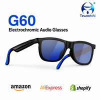 Lunettes de soleil audio intelligentes G60 avec contrôle électrochromique de la teinte, verres polarisés, double microphone, réduction du bruit, haut-parleur, idéales pour les voyages