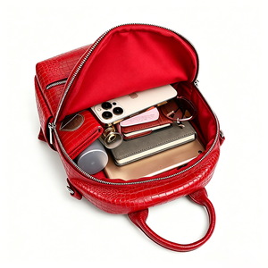 <span class=keywords><strong>Sac</strong></span> à <span class=keywords><strong>dos</strong></span> pour <span class=keywords><strong>femme</strong></span> en cuir rouge multi-poches, idéal pour les loisirs, les activités de plein air et le travail, avec échantillons gratuits et support OEM/ODM - Product Image 3
