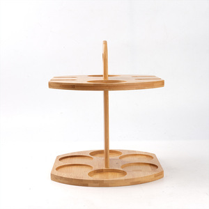 Bamboo <b>Wine</b> Rack Round Double Tier With Drain Holes For Home Party Use - Product Image 1