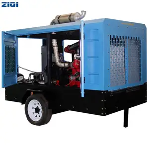 Towable Portable 425CFM 110KW Diesel Power Driven 150HP 8BAR 116PSI 2 Wheels Compressors Screw Air With Long Service Time