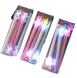 Promotional New Design Cute Stationery Unicorn Pen ,LED Light Colorful Cute gel Pen,Student Stationery Set Pen
