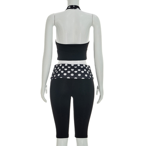 วิวิบลุค J26ST130 ชุดฤดูร้อนสำหรับผู้หญิง เสื้อกล้ามเปิดหลังลายจุด จับจีบเอวสูง กางเกงครอป ชุดสองชิ้น - Product Image 5