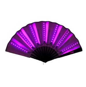 Ventilador de Mano LED de Seis Colores 5V al por Mayor para Hombre, de Tela de Seda Negra y Bambú Negro con LED para Danza y Fotografía - Product Image 4