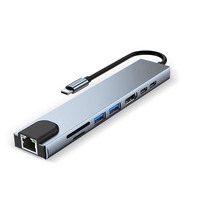 8 in 1 USB C Docking Station Type-C Hub 100Mbps RJ45 HDTV PD100W USB3.0 USB2.0 Pembaca Kartu SD TF Adaptor Multiport untuk Laptop