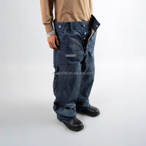 Jean baggy homme sur mesure en denim selvedge brut de haute qualité, taille haute, coupe large, design multi-boutons - Product Image 2