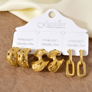 Vente flash Boucles d'oreilles pendantes plaquées or 18 carats, or massif lisse en acier inoxydable, unisexe, tendance, anniversaire - Product Image 1