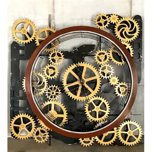 工場スチームパンク工業用ギア時計デザインブロンズ時計屋内屋外回転可能な鉄金属ギア時計壁の装飾