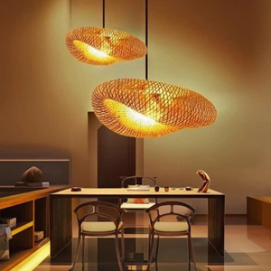 Bamboo Pendant <b>Light</b> Rattan Woven Hanging Lamp Vintage LED Chandelier Dining Living Kitchen <b>Boho</b> <b>Ceiling</b> OEM Supplier - Product Image 4