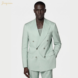 Costume 2 pièces <span class=keywords><strong>homme</strong></span> vert menthe tendance, coupe moderne ajustée, en polyester TR infroissable, croisé, idéal pour <span class=keywords><strong>mariage</strong></span> et soirée estivale - Product Image 1