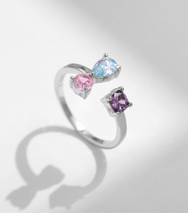 S925 Sterling Silver Open <b>Adjustable</b> <b>Ring</b> Inlaid Three Color Zircon Fashion Stackable Jewelry Gift For Women Daily Party Wear - Product Image 3