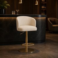 Tabouret de bar pivotant réglable en velours vert avec dossier cannelé et base en métal doré pour la maison, la cuisine, la salle à manger et le salon