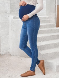 European and American pregnant women's <b>jeans</b>, abdominal support pants, mid <b>waist</b> <b>elastic</b>, casual and slim leg pants - Product Image 2