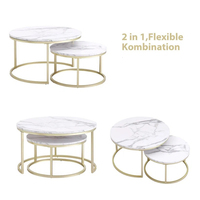 Ensembles de Table basse en marbre en fer forgé nordique, Tables d'appoint rondes modernes avec pied doré pour salon
