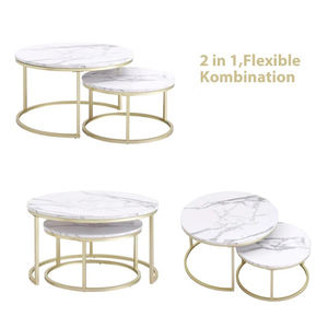 Juego de Mesa de Centro de mármol y hierro forjado nórdico, mesas laterales redondas modernas con pata dorada para sala de estar - Product Image 5