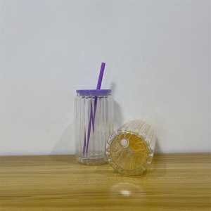 透明16盎司内部条纹玻璃雪球升华不倒翁，带塑料盖 - Product Image 2