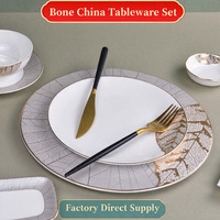 Service de table réutilisable en porcelaine fine de style chinois haut de gamme, comprenant des bols et assiettes personnalisés, compatible lave-vaisselle et micro-ondes, idéal pour l'hôtellerie