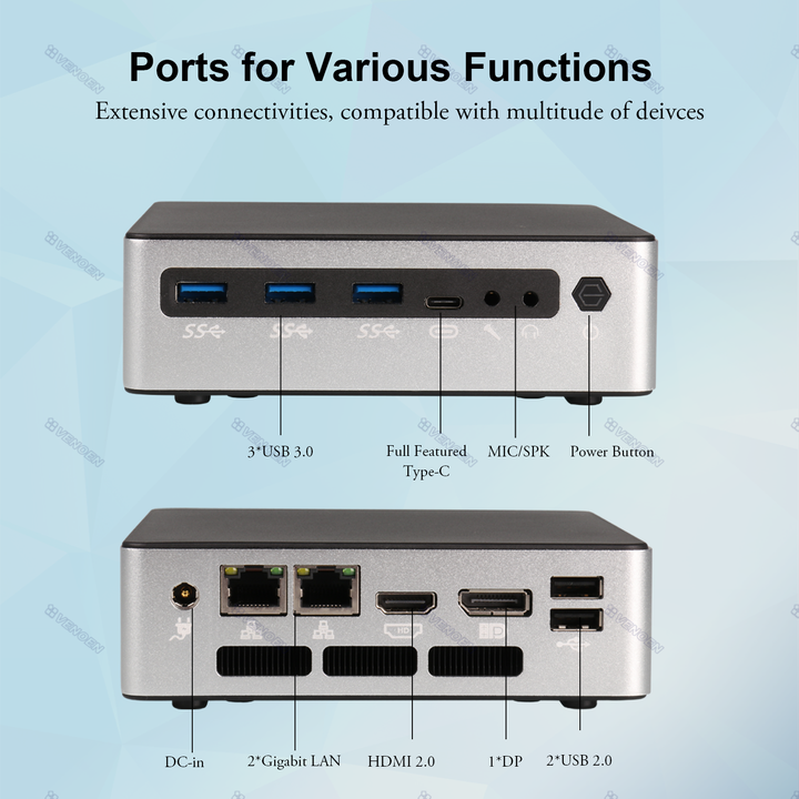 VENOEN Fanless PC Industrial Mini PC Win 11 Pro, 32GB RAM 1TB SSD Business PC I5 8260U, 2xHD, DP, 2xRJ45 LAN, 2xRS232/485 COM, GPIO, WiFi, BT 4.2 - View #3