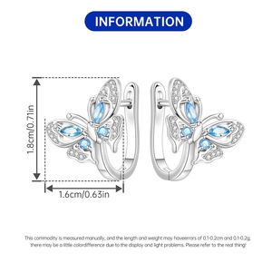 Pendientes/argollas de mariposa hueca azul de latón blanco desmontables, de gran venta, regalo original y exclusivo para niñas - Product Image 2