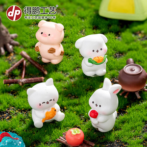 Figurines d'animaux de survie en pleine nature : lapin, chaton, chiot, cochon miniature – Ornements de bureau et de voiture en résine, décoration artisanale, 5-7 ans, unisexe - Product Image 5