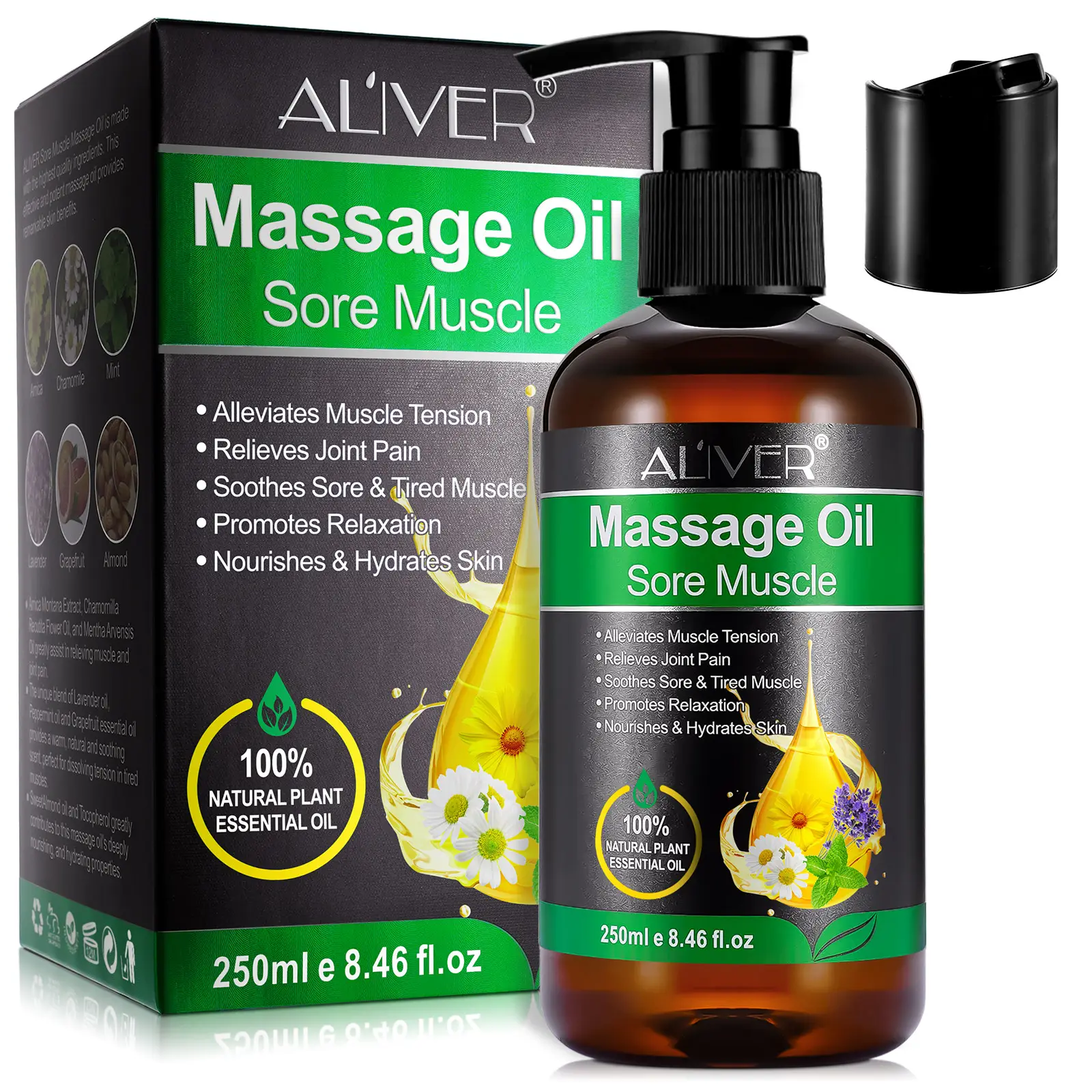 ALIVER bio 250ml nourrit hydrate la peau soulage les tensions musculaires douleurs articulaires relaxantes huiles de massage pour spa