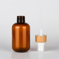 Botol Pompa Bambu Seri Bamboo dengan Botol Plastik PET Amber 100ml 250ml 300ml 500ml untuk Kemasan Sampo dan Lotion